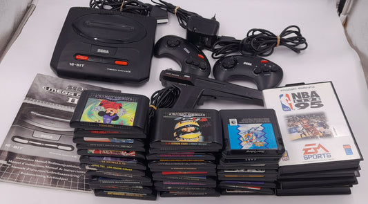 Console Sega Mega Drive II + 2 manettes + Notice + Light Phaser + 34 Jeux – Lot Complet