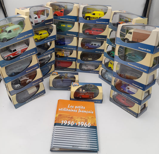 Collection 32 miniatures utilitaires français 1950-1960 1/43 en boîte + classeur fiches - Éditions Atlas