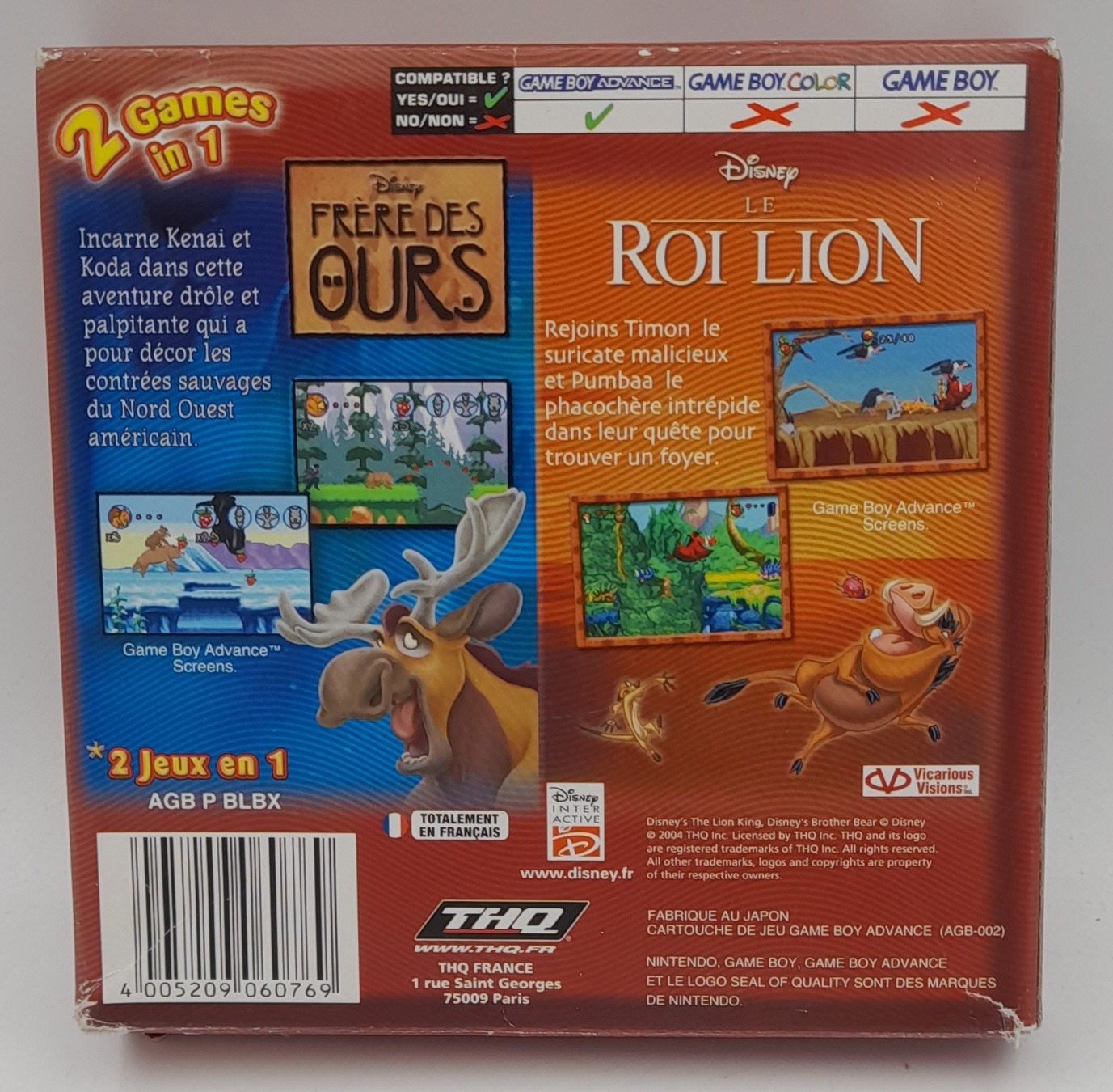 Disney Frère des Ours + Roi Lion GBA complet Nintendo EUR